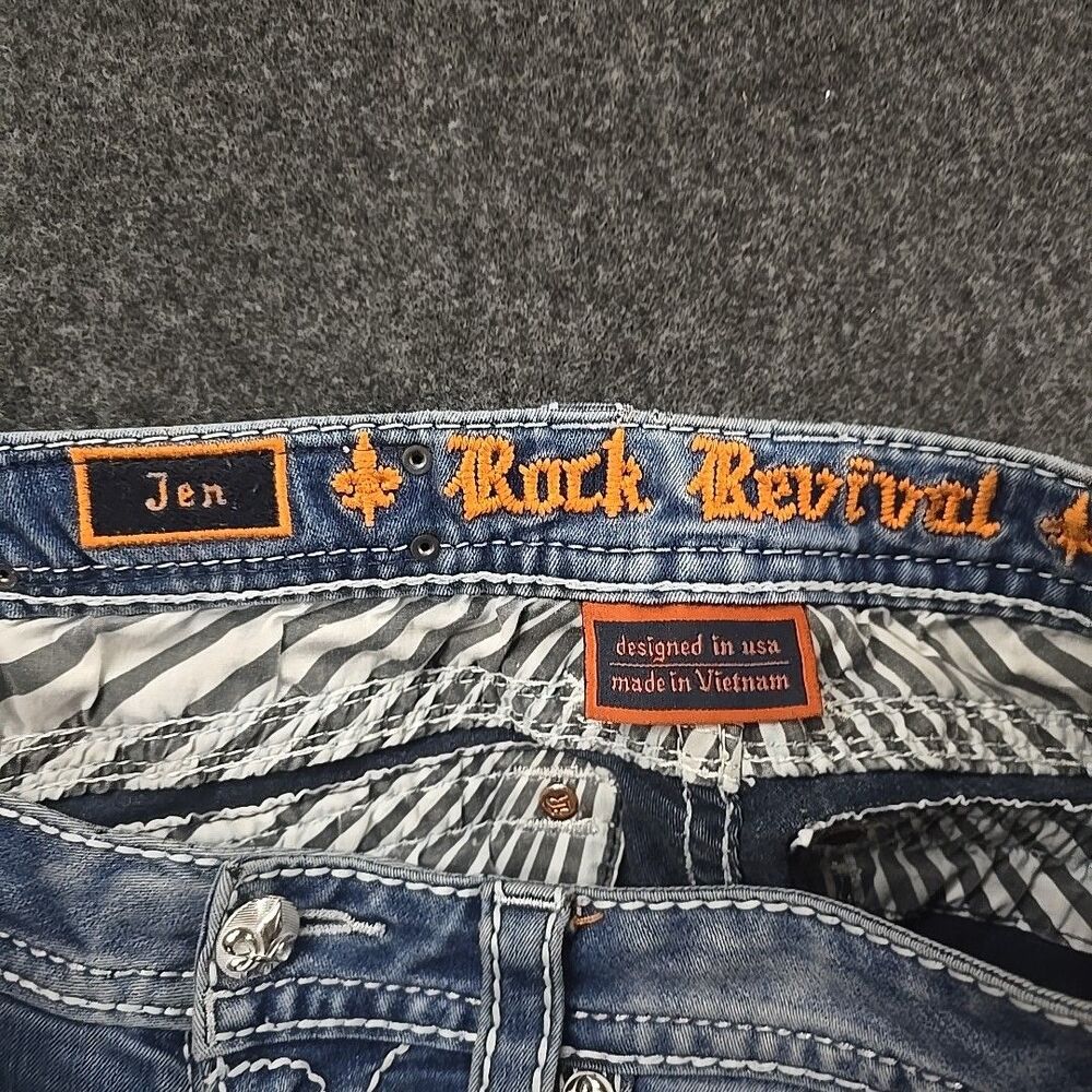 Rock Revival Jen Low Rise Embellished Flap Easy Straight Jeans 27 (32x32) - Picture 13 of 16